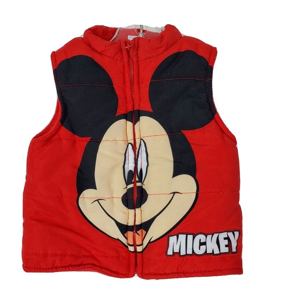 Disney Mickey Mouse Face‎ Baby Puffer Vest Size 18M Full Zip Fleece Lined